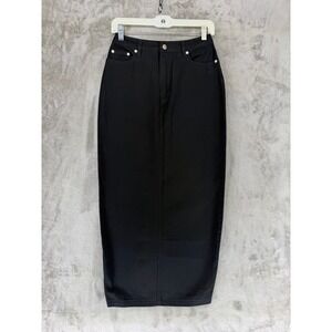 Posse Black Denim Maxi Skirt High Rise 100% Cotton Straight Long Skirt Size 26